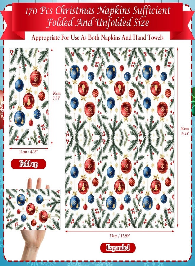 Jollidecor 170 Pcs Christmas Paper Napkins Disposable Guest Napkins 2 Ply Decorative Christmas Balls Holiday Xmas Dinner Hand Napkin for Party, Kitchen, Bathroom, Holiday Xmas Table Decoration - Image 3